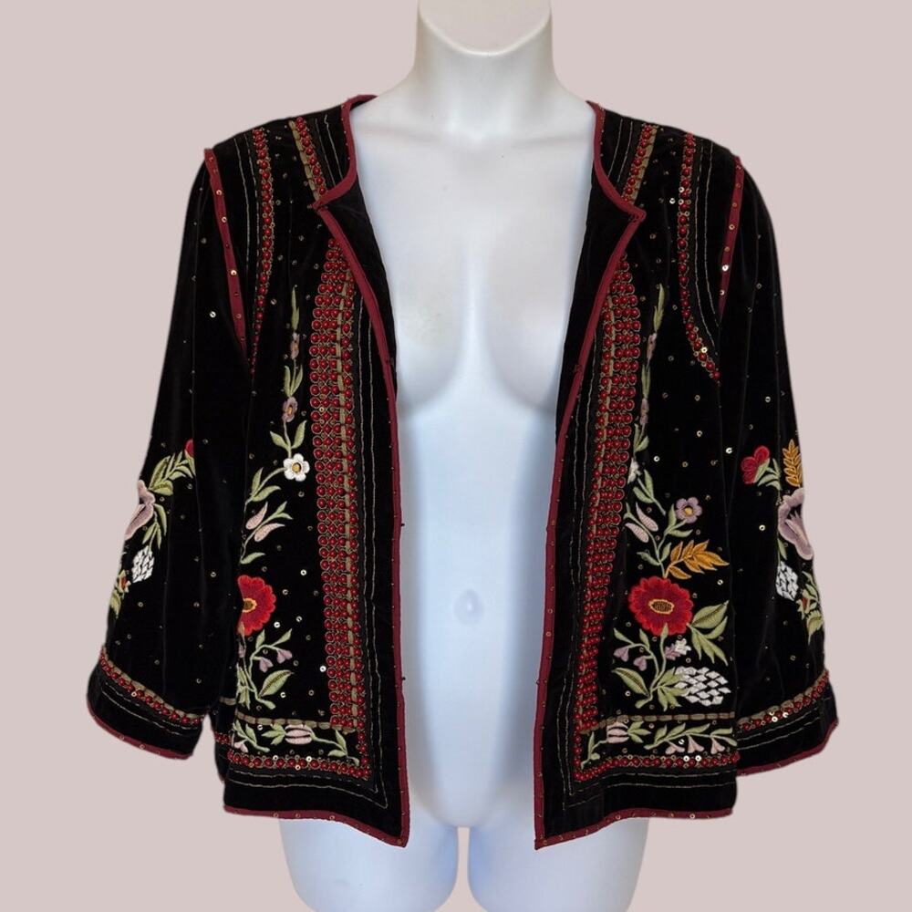 John Mark Embellished Floral Beaded Velvet Jacket Boho Festival Art to Wear XL - Picture 9 of 16